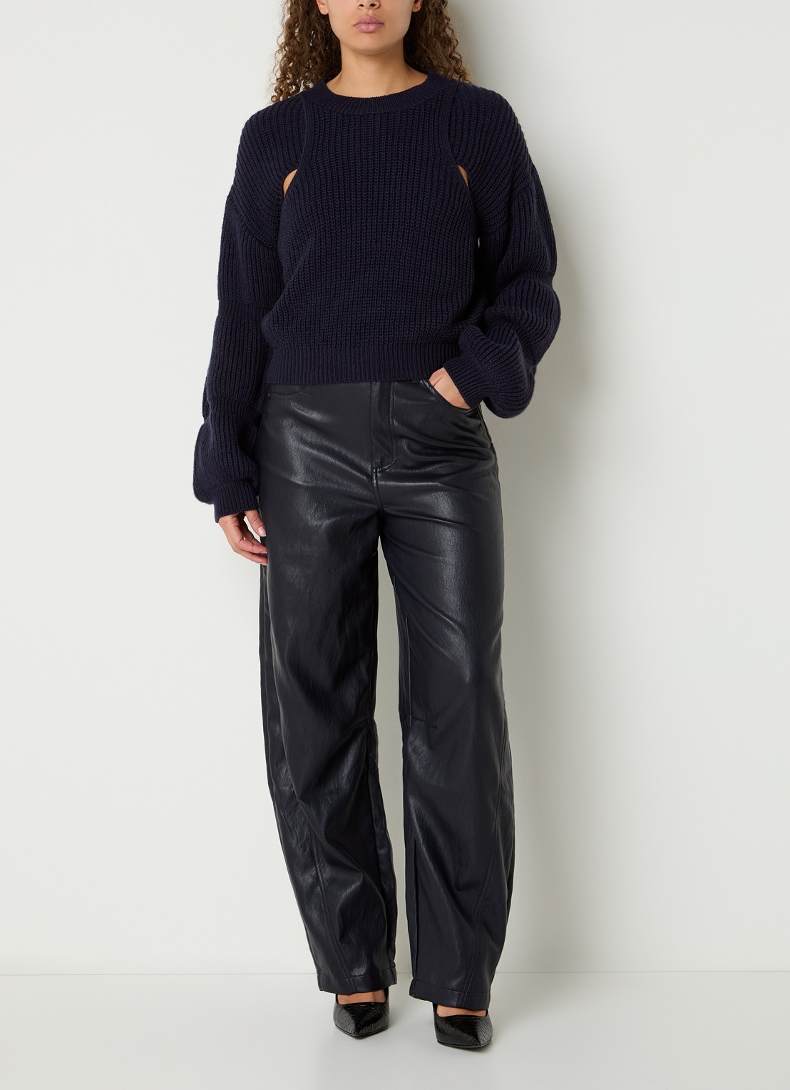 Aaiko Alor grofgebreide trui met cut-out detail - voorkant 4 donkerblauw