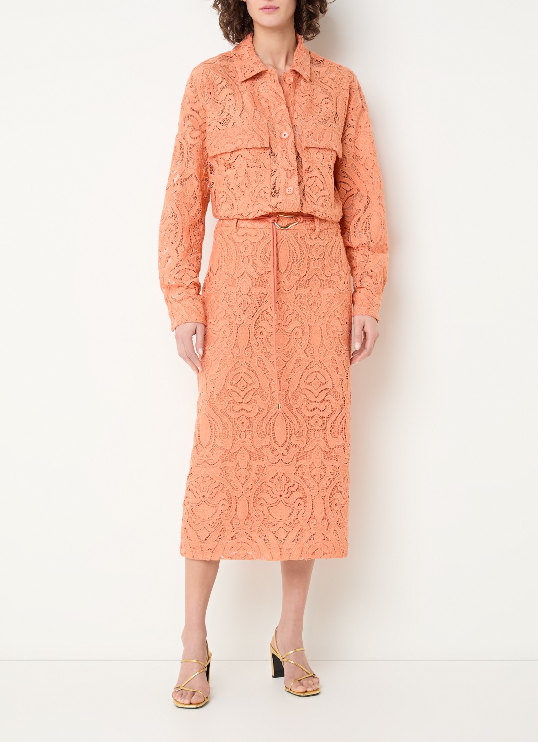 Aaiko Amia midi rok met broderie en strikceintuur - voorkant 4 oranje