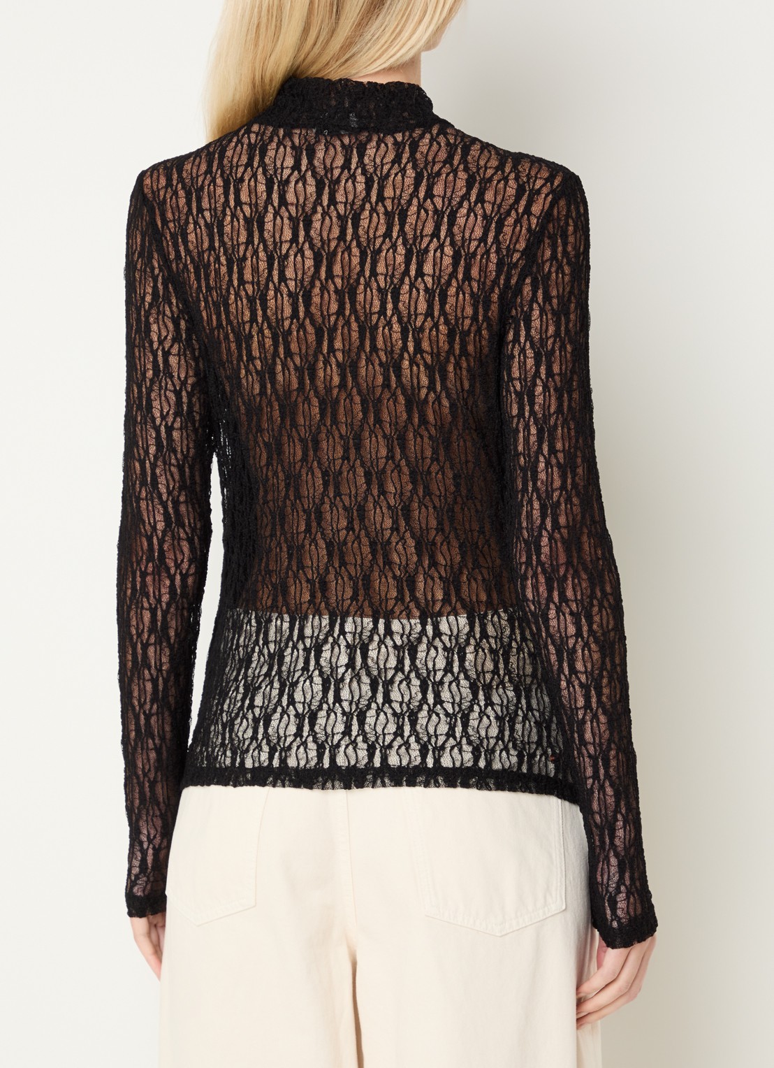 Aaiko Amy semi-transparante top met broderie - achterkant 3 zwart