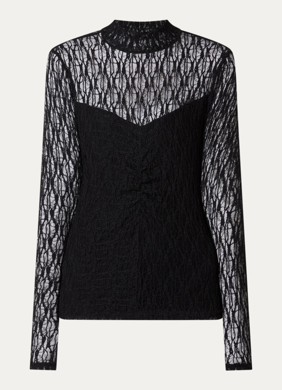 Aaiko Amy semi-transparante top met broderie - voorkant zwart