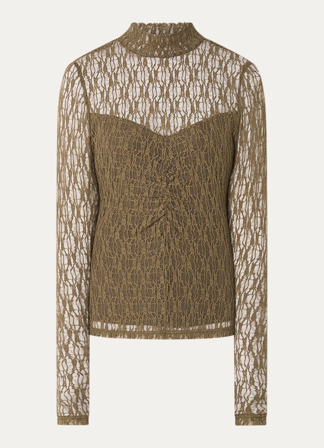 Aaiko Amy semi-transparante top met broderie - voorkant 2 olijfgroen