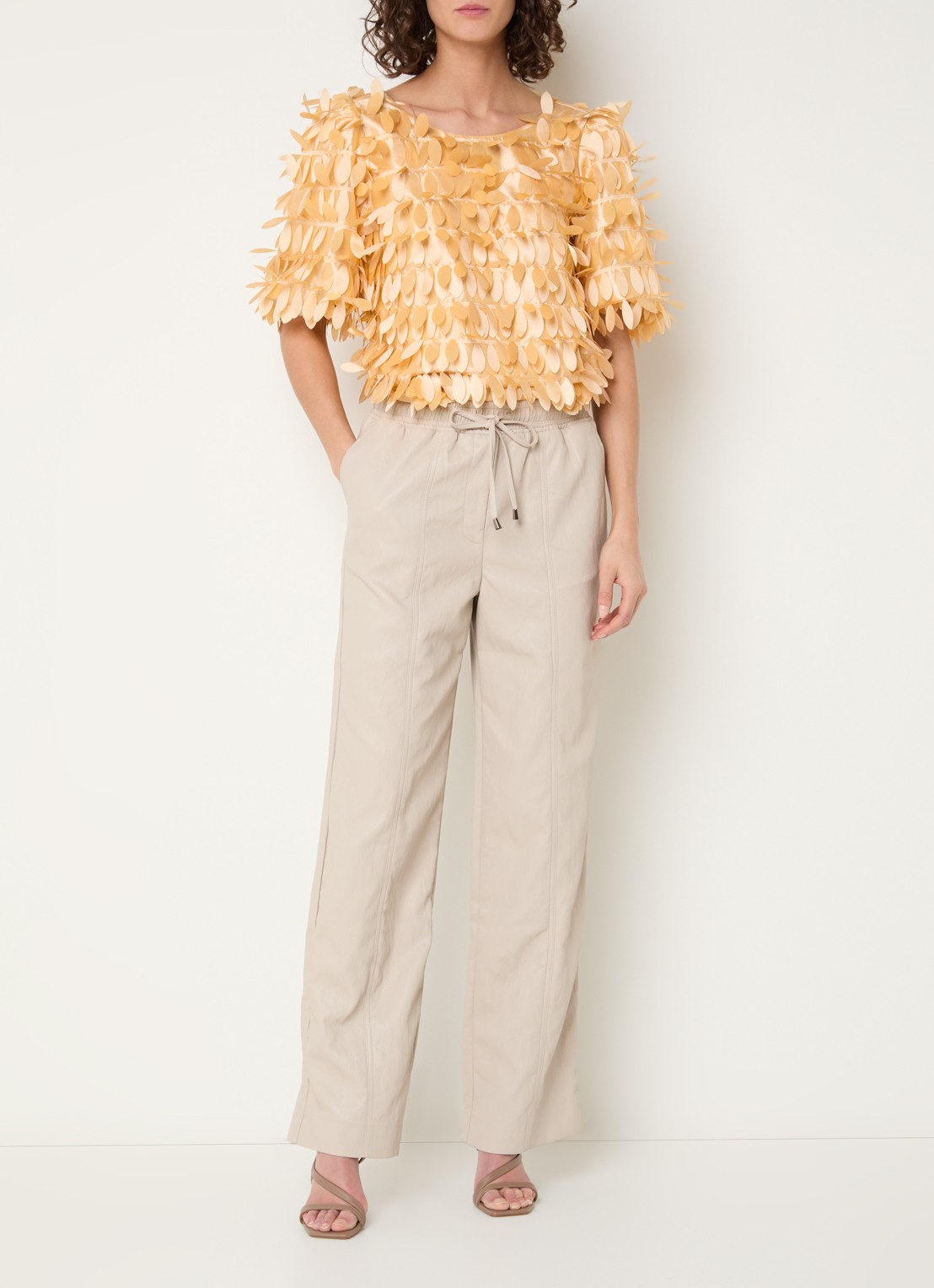 Aaiko Angelina top met applicatie - voorkant 3 camel