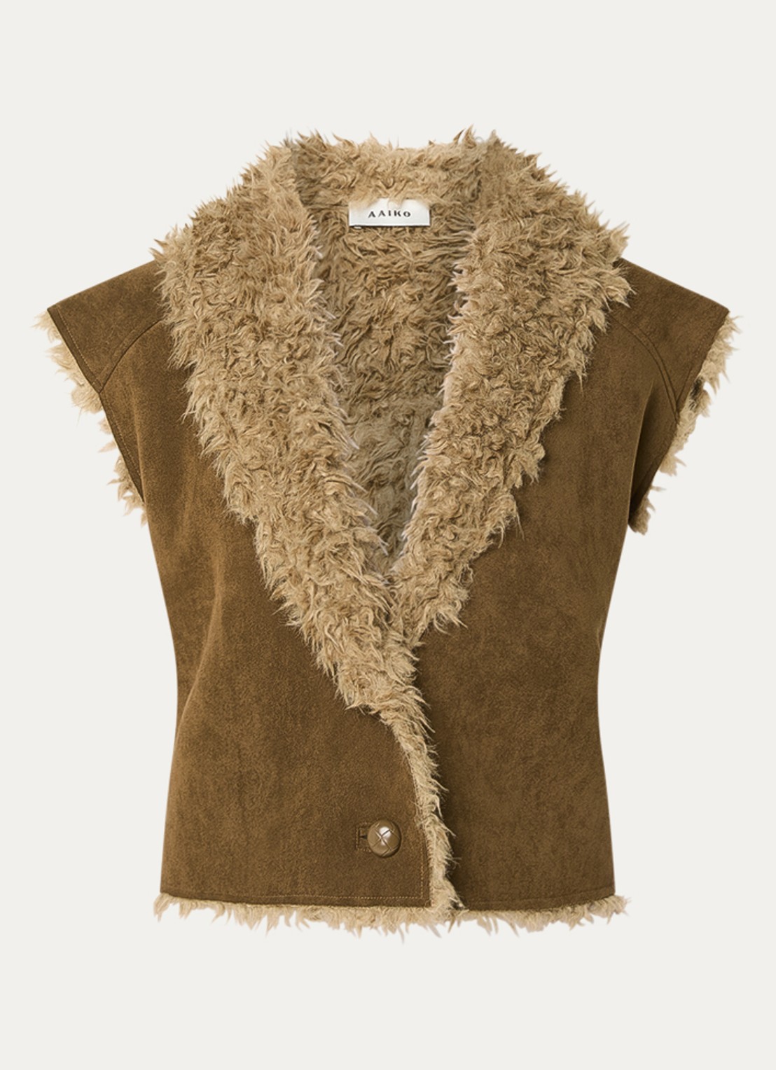 Aaiko Avrelle gilet van imitatiesuède met details van imitatiebont - voorkant 3 mosgroen