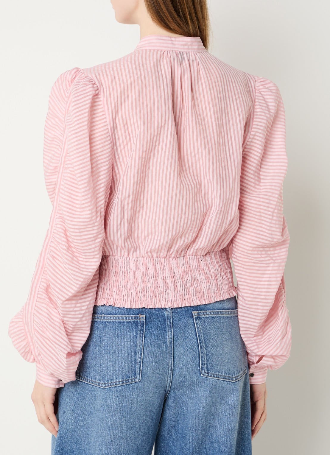 Aaiko Beaudine cropped blouse met streepprint - achterkant 4 zalmroze