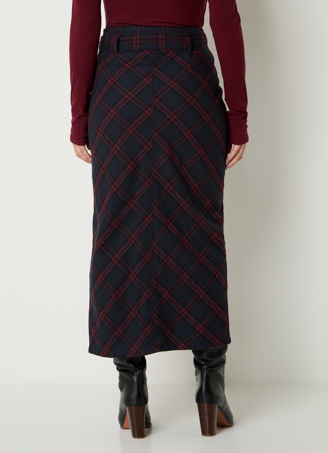 Aaiko Beliane maxi kokerrok met ruitdessin - achterkant 4 donkerblauw