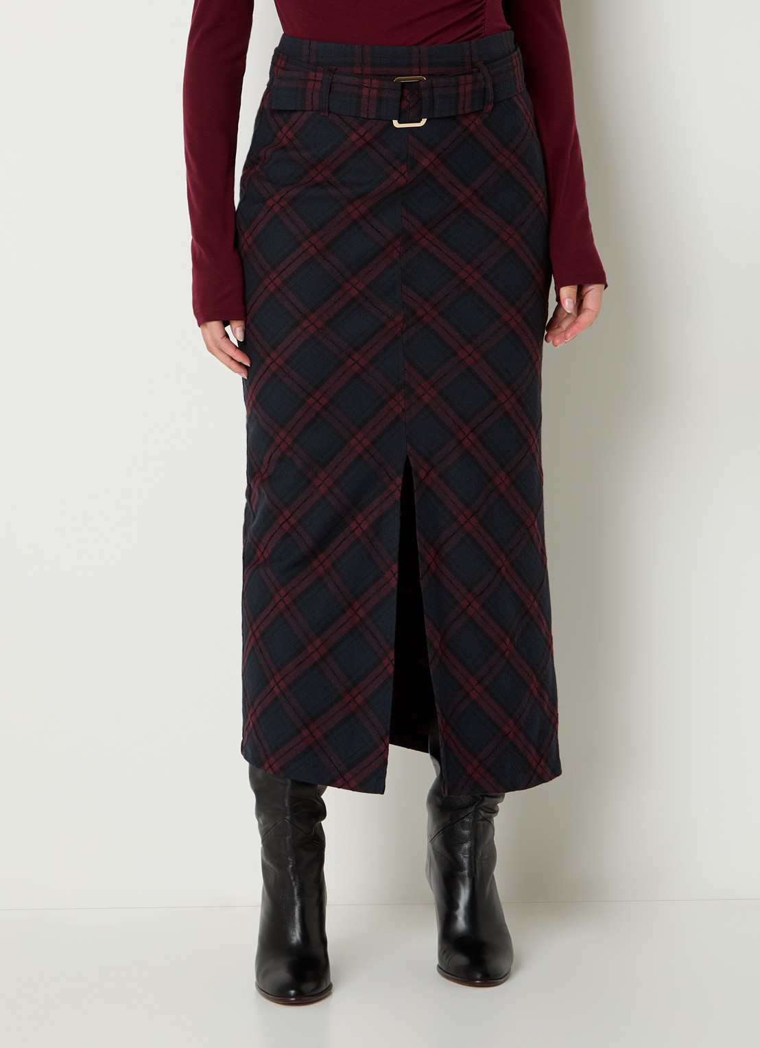 Aaiko Beliane maxi kokerrok met ruitdessin - detail 3 donkerblauw