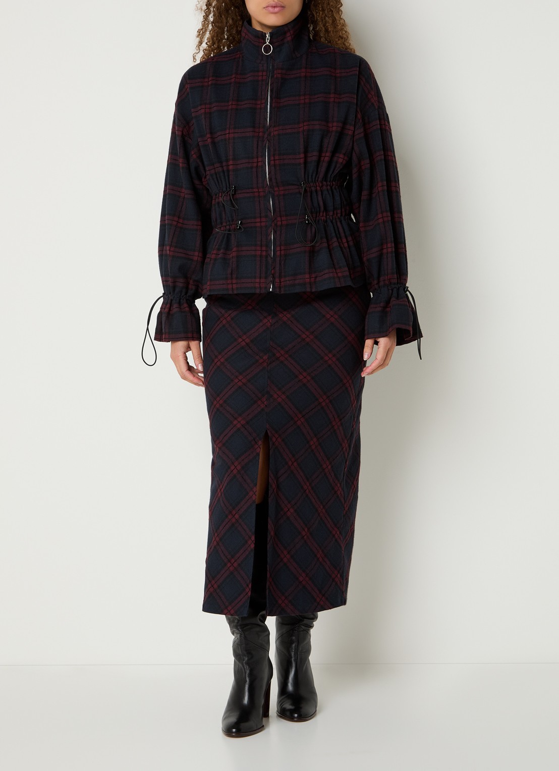 Aaiko Beliane maxi kokerrok met ruitdessin - voorkant 2 donkerblauw