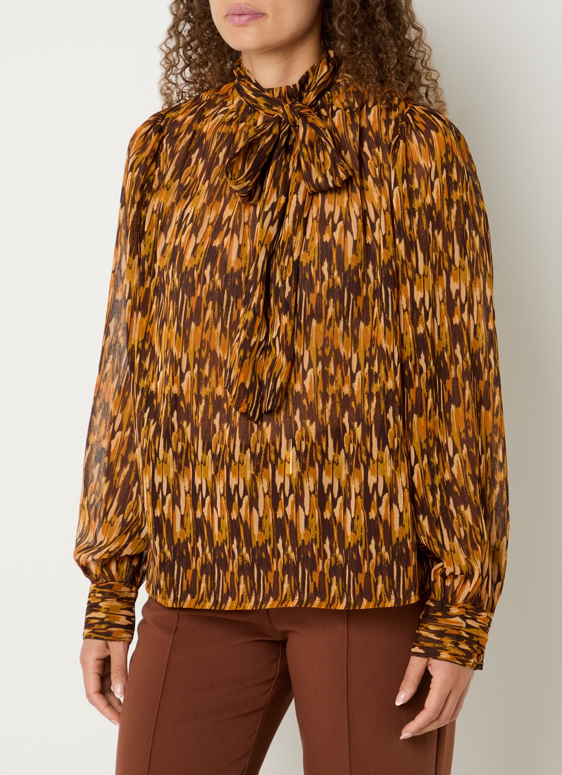 Aaiko Bowi tuniek met sjaalkraag - detail bruin