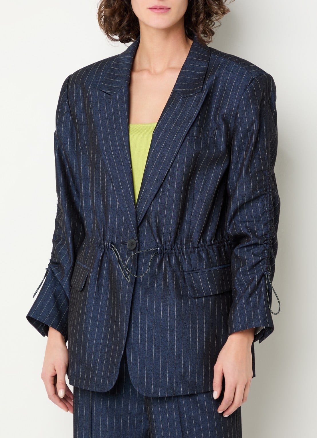 Aaiko Brynn blazer met streepprint en klepzakken - detail 4 donkerblauw