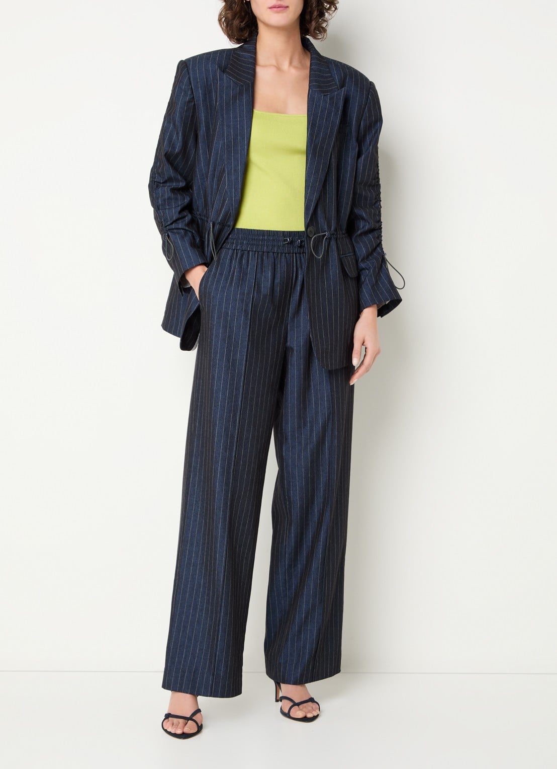 Aaiko Brynn blazer met streepprint en klepzakken - voorkant 3 donkerblauw