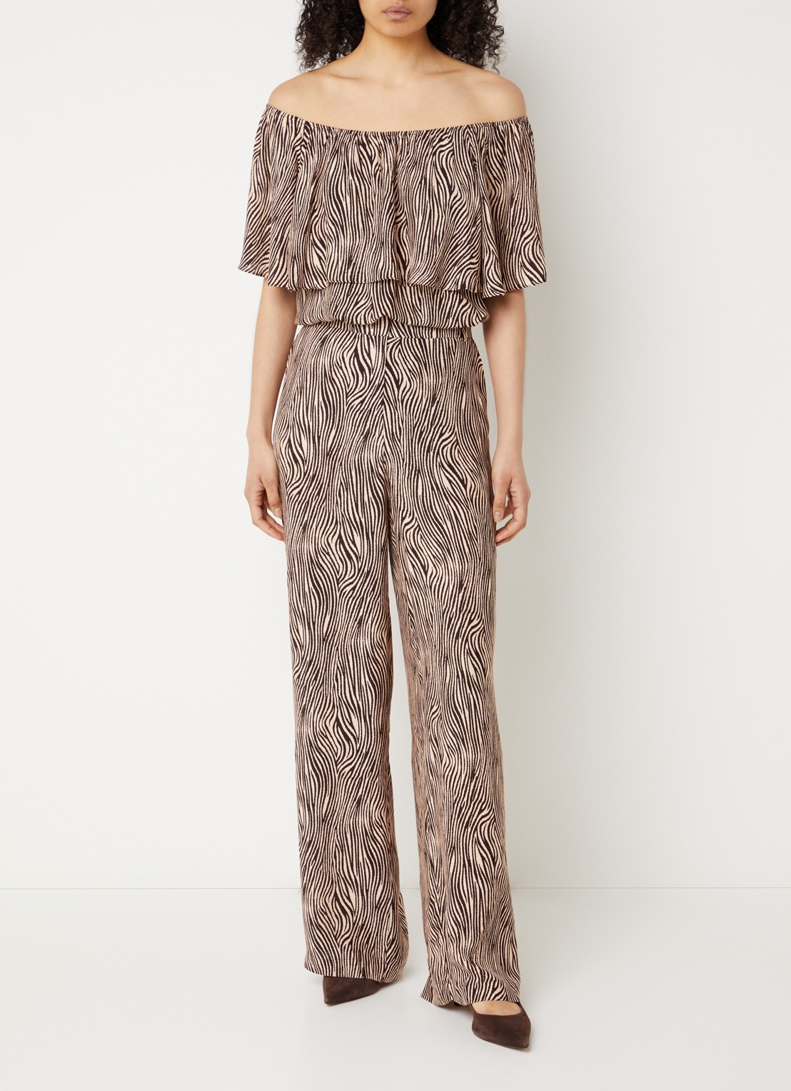 Aaiko Cecilia mid waist straight fit pantalon met zebraprint - voorkant 3 bruin