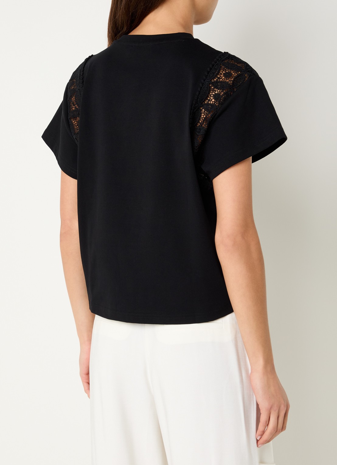 Aaiko Ceyda T-shirt met broderie - achterkant zwart