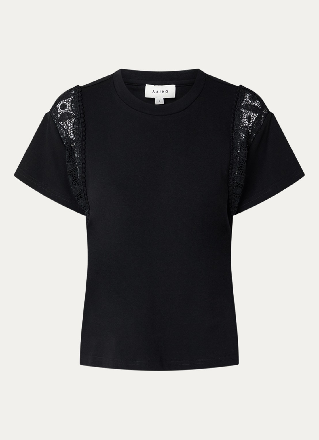 Aaiko Ceyda T-shirt met broderie - voorkant 3 zwart