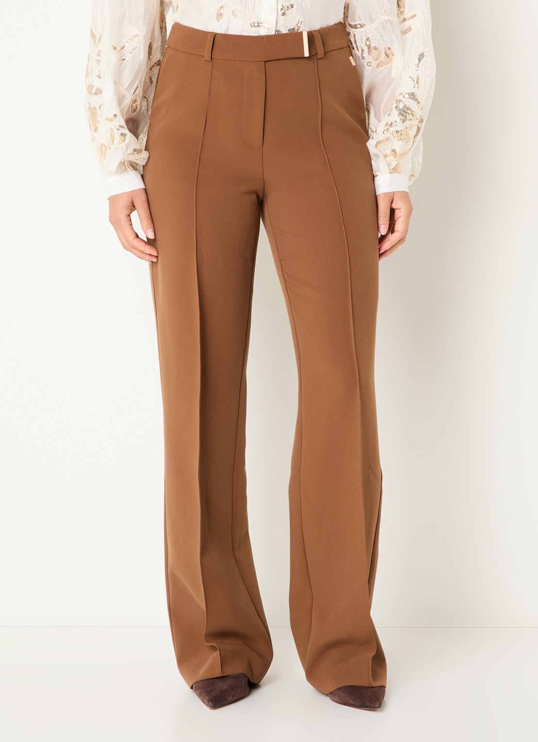 Aaiko Chantalle high waist straight fit broek met steekzakken - detail 2 bruin