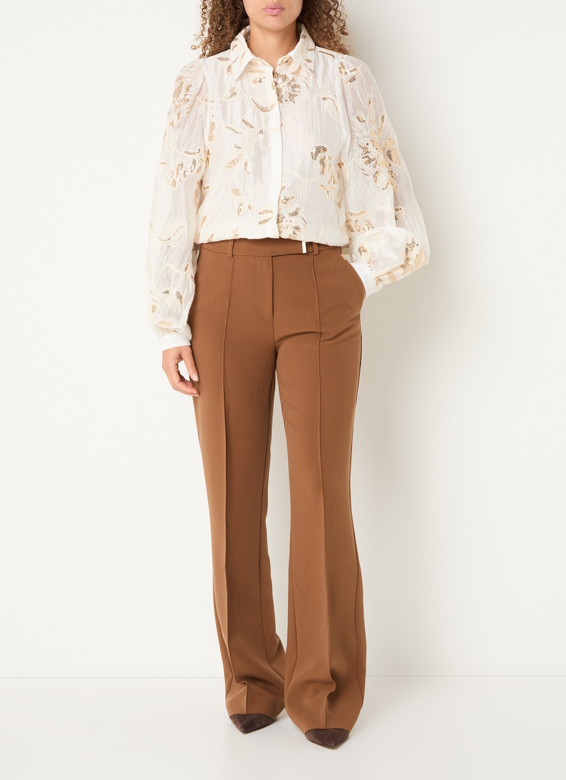 Aaiko Chantalle high waist straight fit broek met steekzakken - voorkant 4 bruin