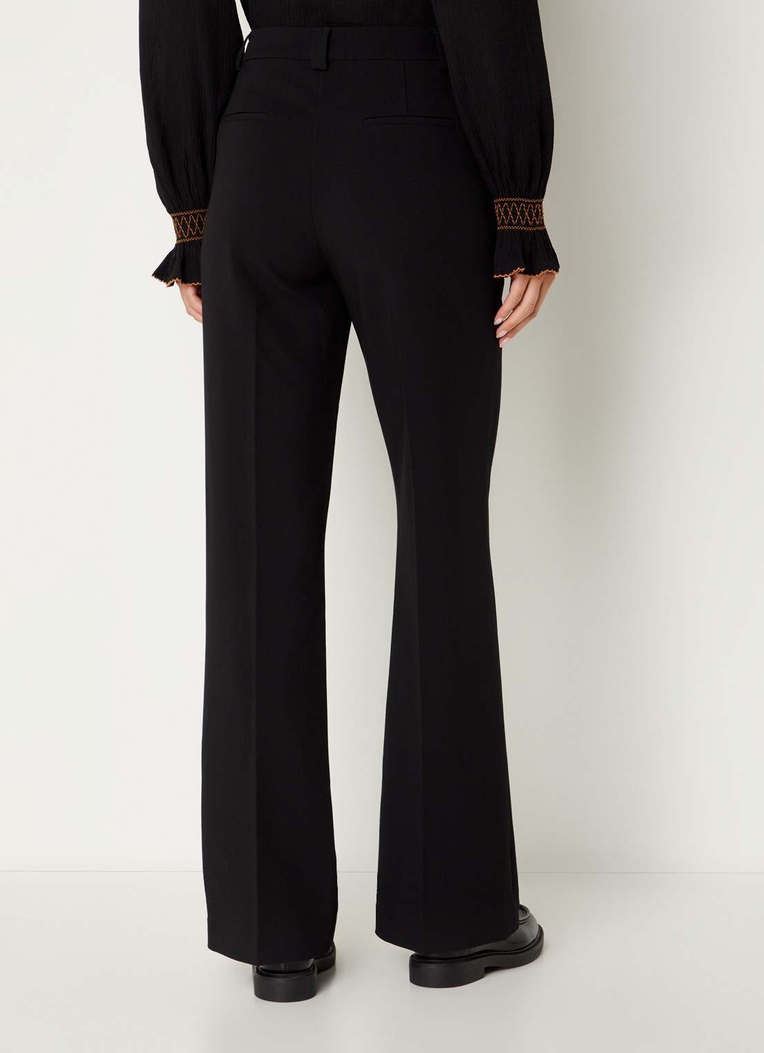 Aaiko Chantalle high waist wide fit pantalon met persplooi en structuur - achterkant 4 zwart