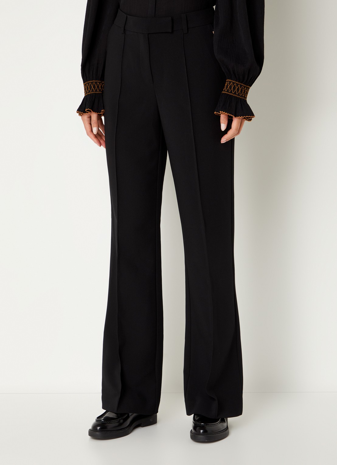 Aaiko Chantalle high waist wide fit pantalon met persplooi en structuur - detail 6 zwart