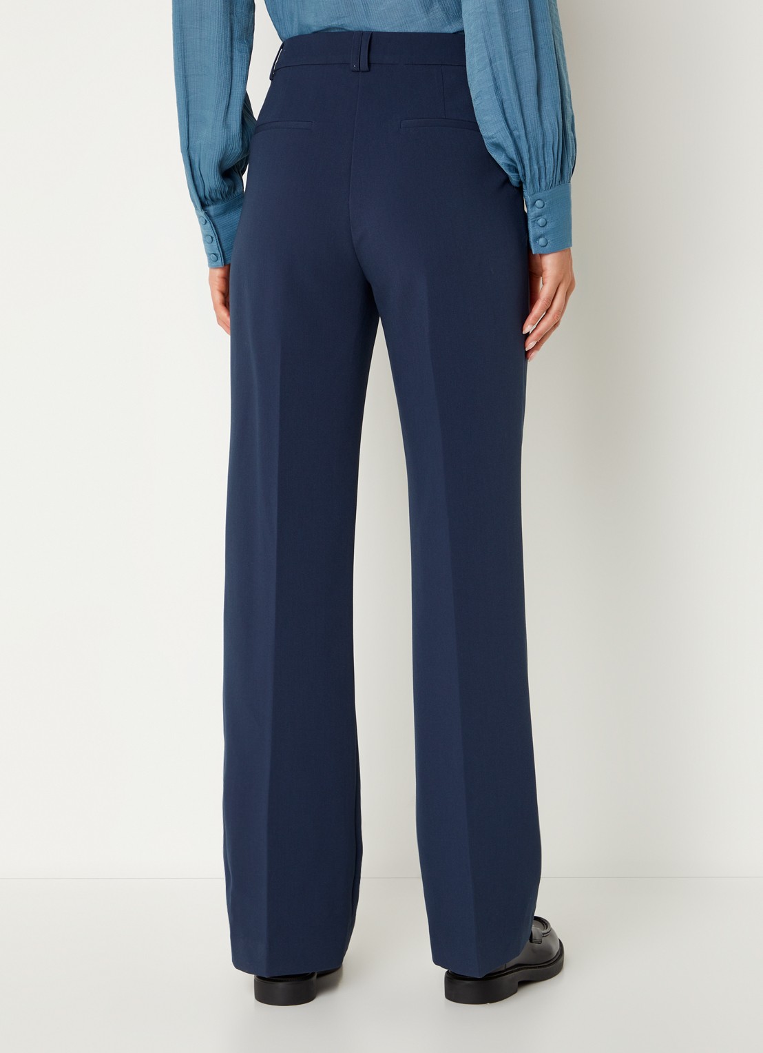 Aaiko Chantalle high waist wide fit pantalon met persplooi en structuur - achterkant 4 donkerblauw