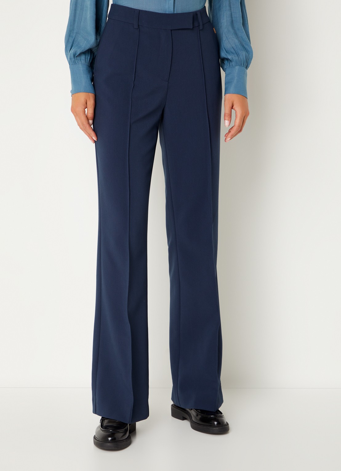 Aaiko Chantalle high waist wide fit pantalon met persplooi en structuur - detail 3 donkerblauw