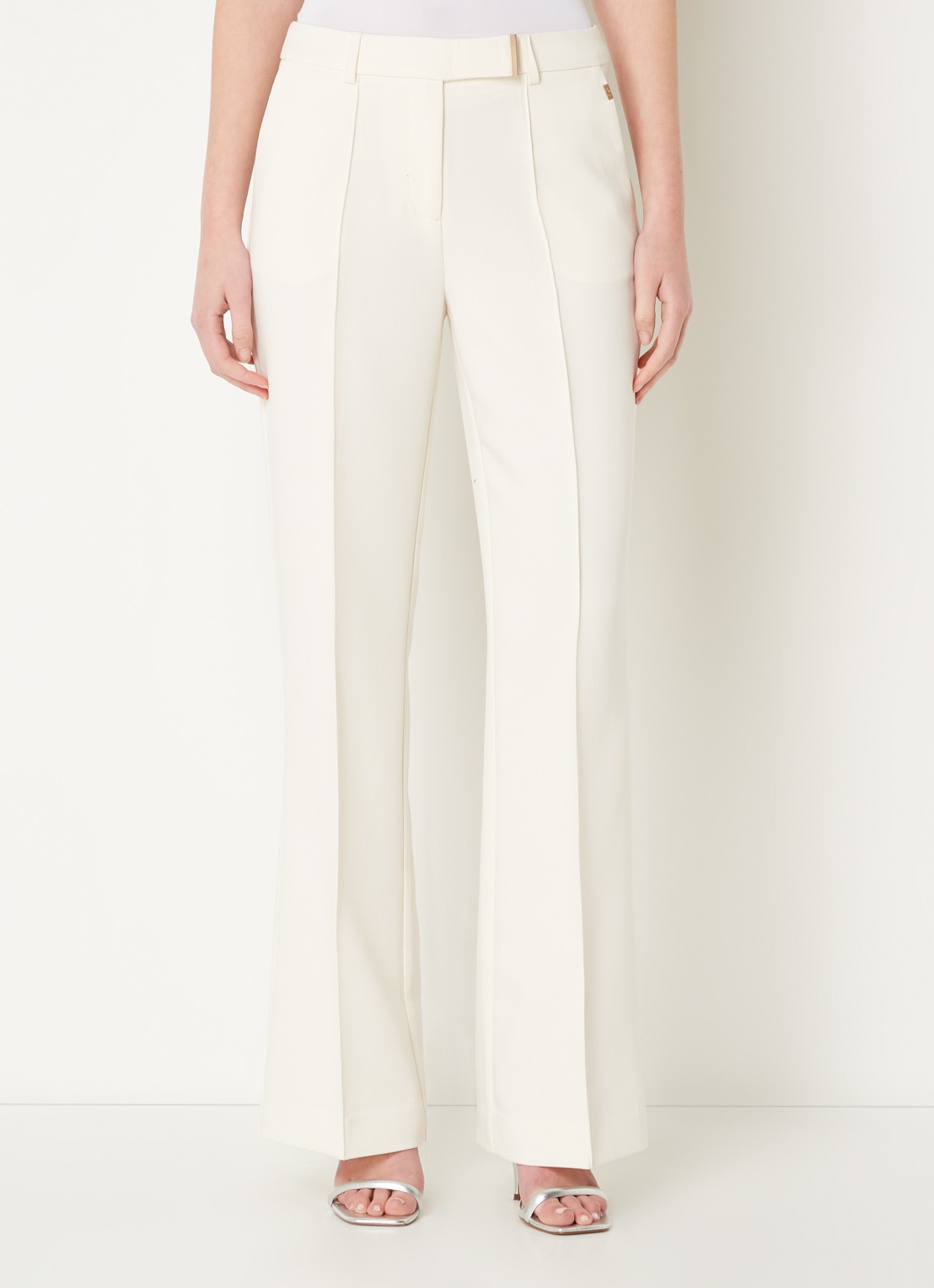 Aaiko Chantalle high waist wide fit pantalon met persplooi en structuur - detail 2 creme
