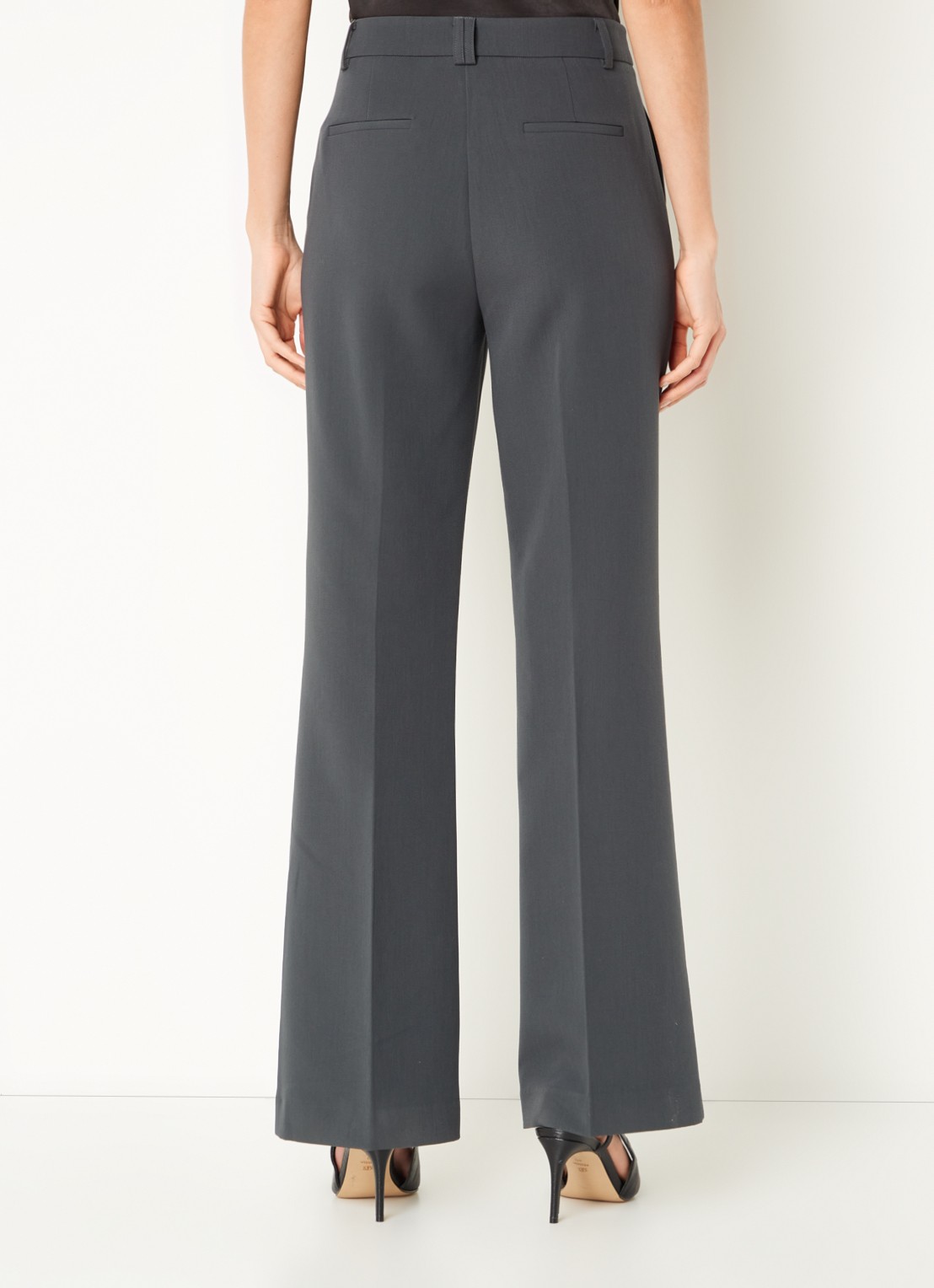 Aaiko Chantalle high waist wide fit pantalon met persplooi en structuur - achterkant 2 donkergrijs