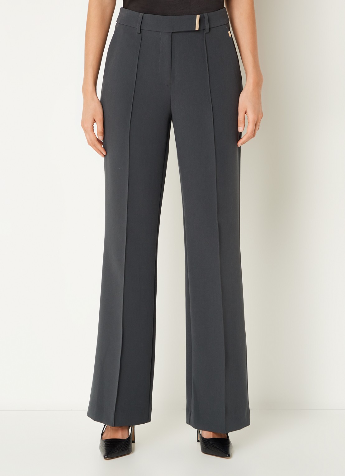 Aaiko Chantalle high waist wide fit pantalon met persplooi en structuur - detail donkergrijs