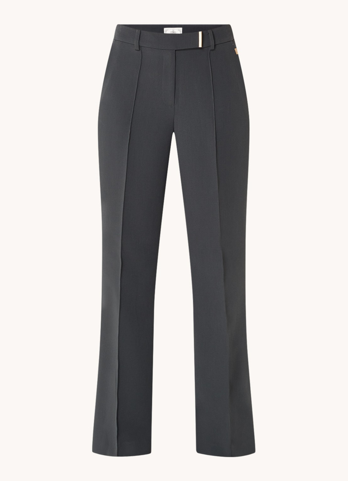 Aaiko Chantalle high waist wide fit pantalon met persplooi en structuur - voorkant 3 donkergrijs