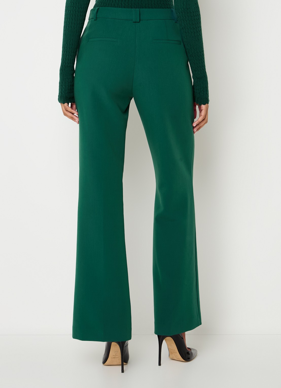 Aaiko Chantalle high waist wide fit pantalon met persplooi en structuur - achterkant 2 donkergroen
