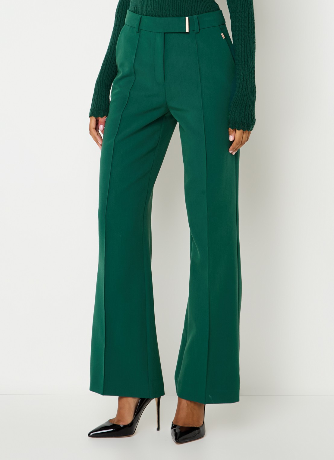 Aaiko Chantalle high waist wide fit pantalon met persplooi en structuur - detail donkergroen