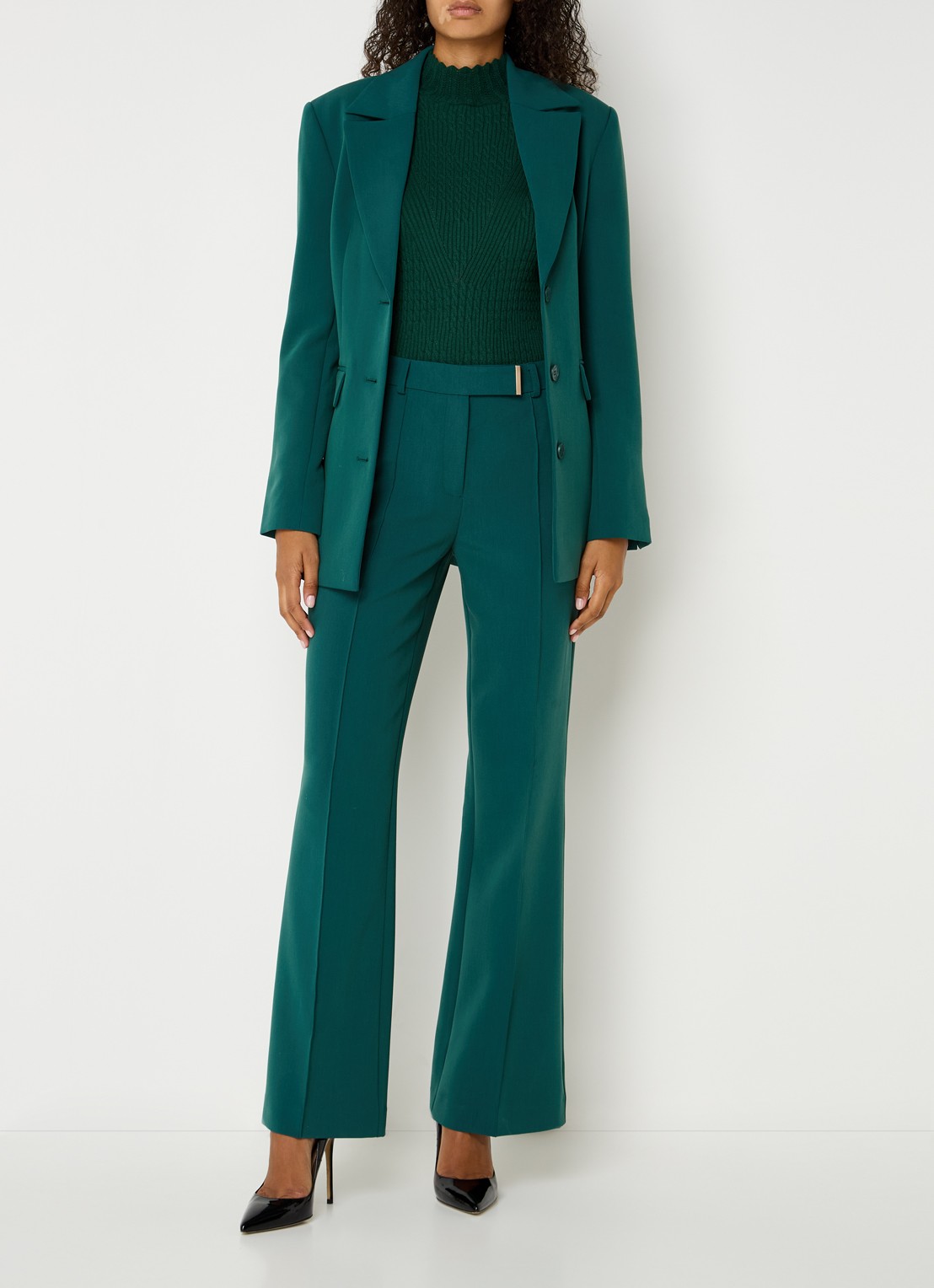 Aaiko Chantalle high waist wide fit pantalon met persplooi en structuur - voorkant 4 donkergroen