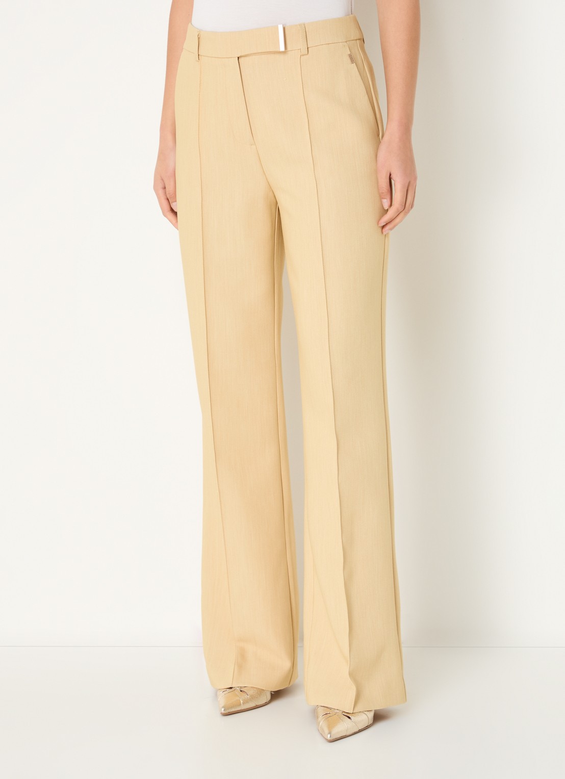 Aaiko Chantalle high waist wide fit pantalon met persplooi en structuur - detail 3 mosterd