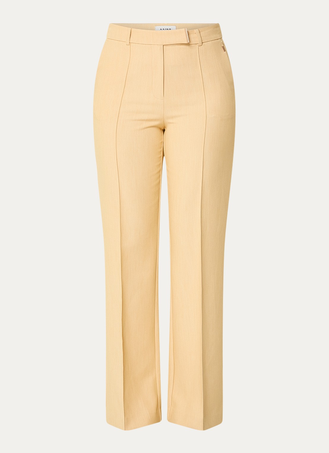Aaiko Chantalle high waist wide fit pantalon met persplooi en structuur - voorkant mosterd
