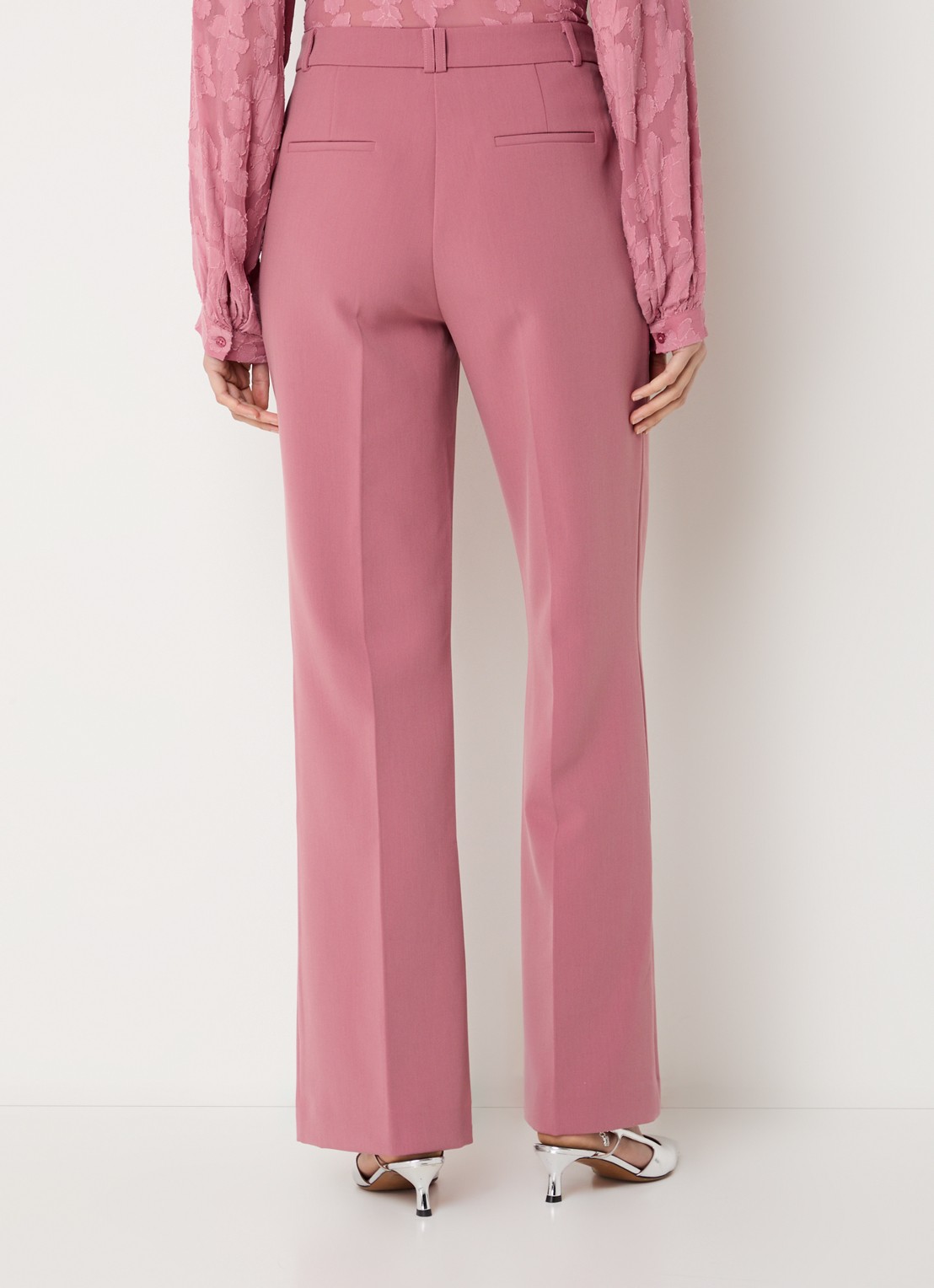 Aaiko Chantalle high waist wide fit pantalon met persplooi en structuur - achterkant 2 oudroze