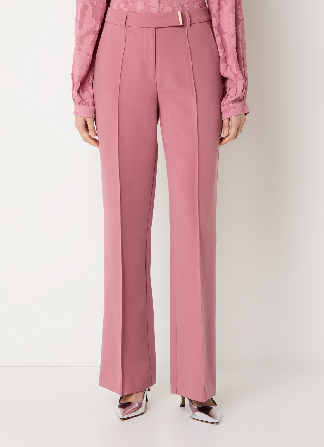 Aaiko Chantalle high waist wide fit pantalon met persplooi en structuur - detail oudroze