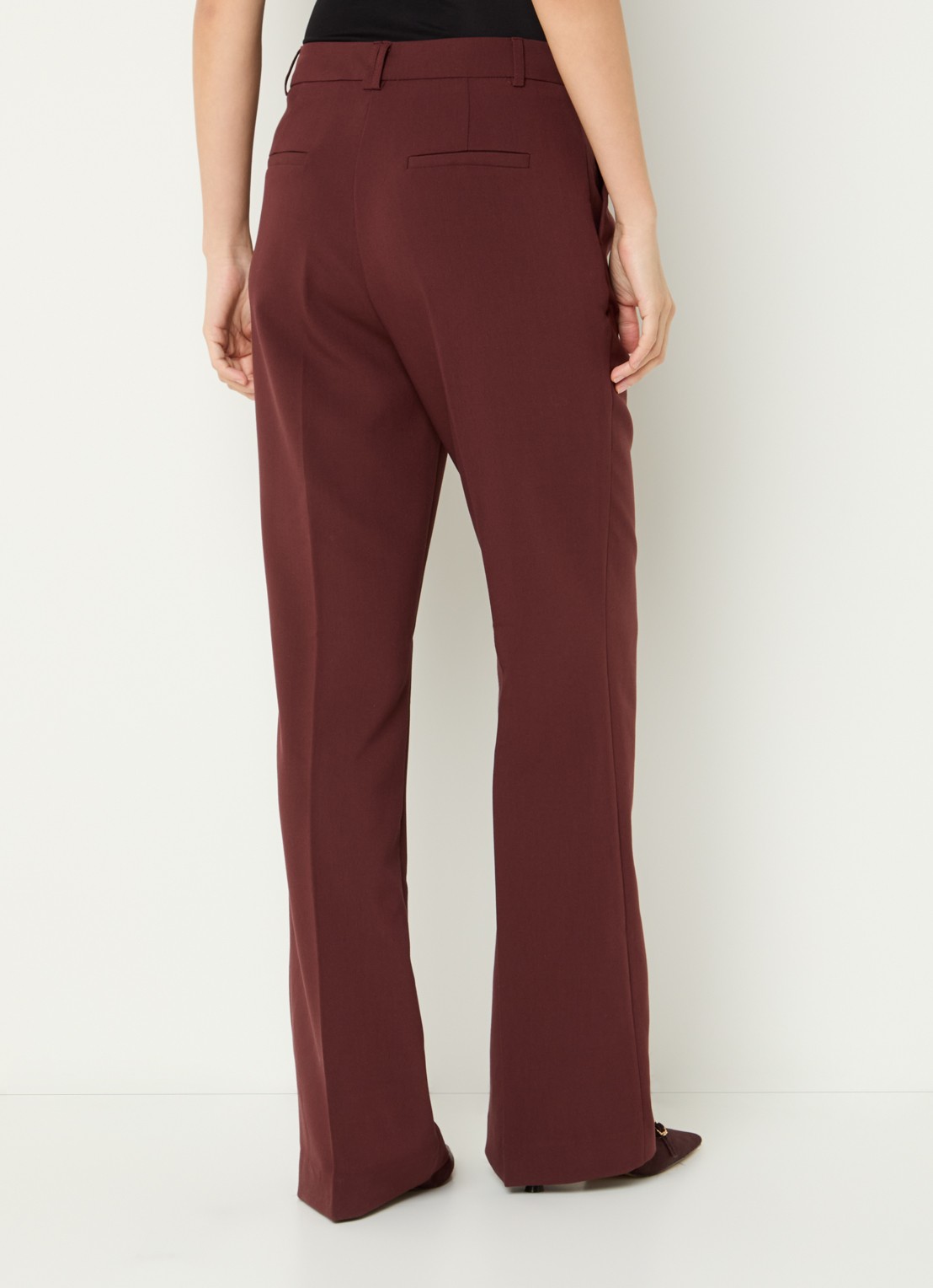 Aaiko Chantalle high waist wide fit pantalon met persplooi en structuur - achterkant 3 kastanjebruin