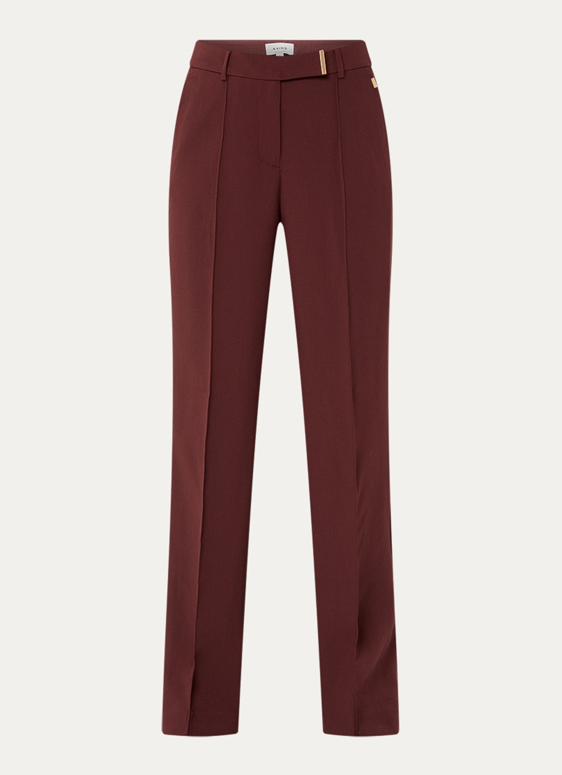 Aaiko Chantalle high waist wide fit pantalon met persplooi en structuur - voorkant kastanjebruin