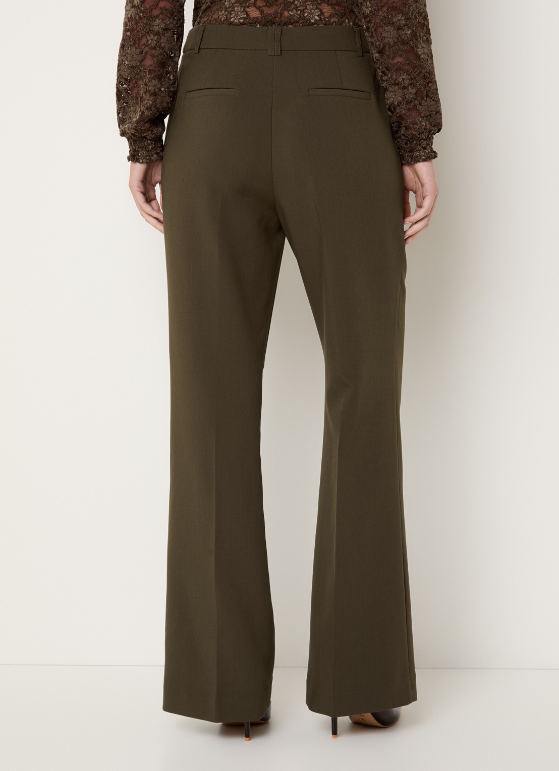 Aaiko Chantalle high waist wide fit pantalon met persplooi en structuur - achterkant 2 bronsgroen