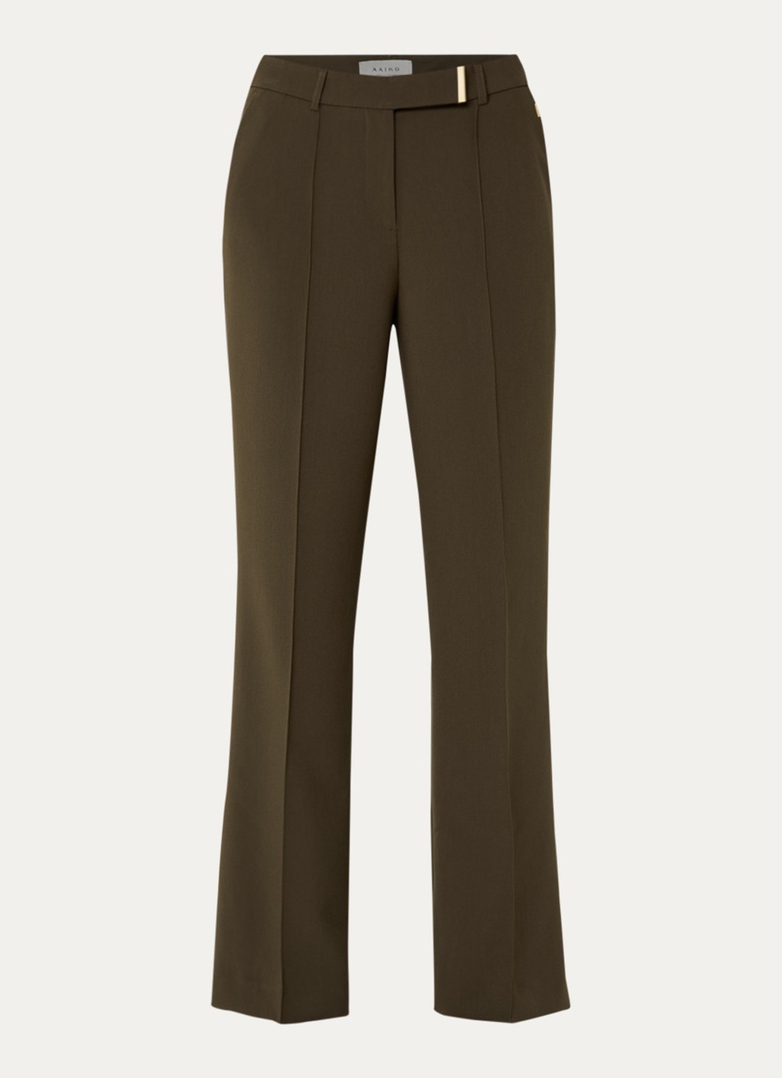 Aaiko Chantalle high waist wide fit pantalon met persplooi en structuur - voorkant 3 bronsgroen
