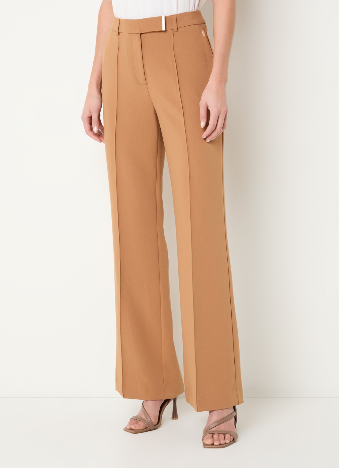 Aaiko Chantalle high waist wide fit pantalon met persplooi en structuur - detail 2 camel