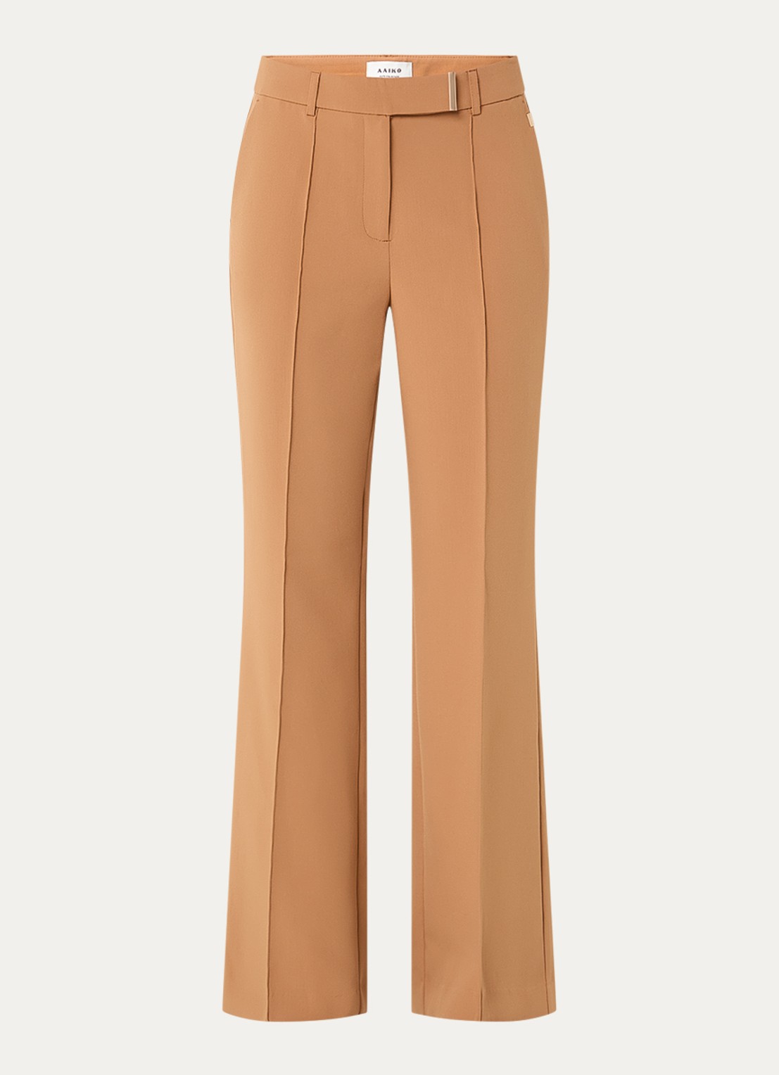 Aaiko Chantalle high waist wide fit pantalon met persplooi en structuur - voorkant 3 camel