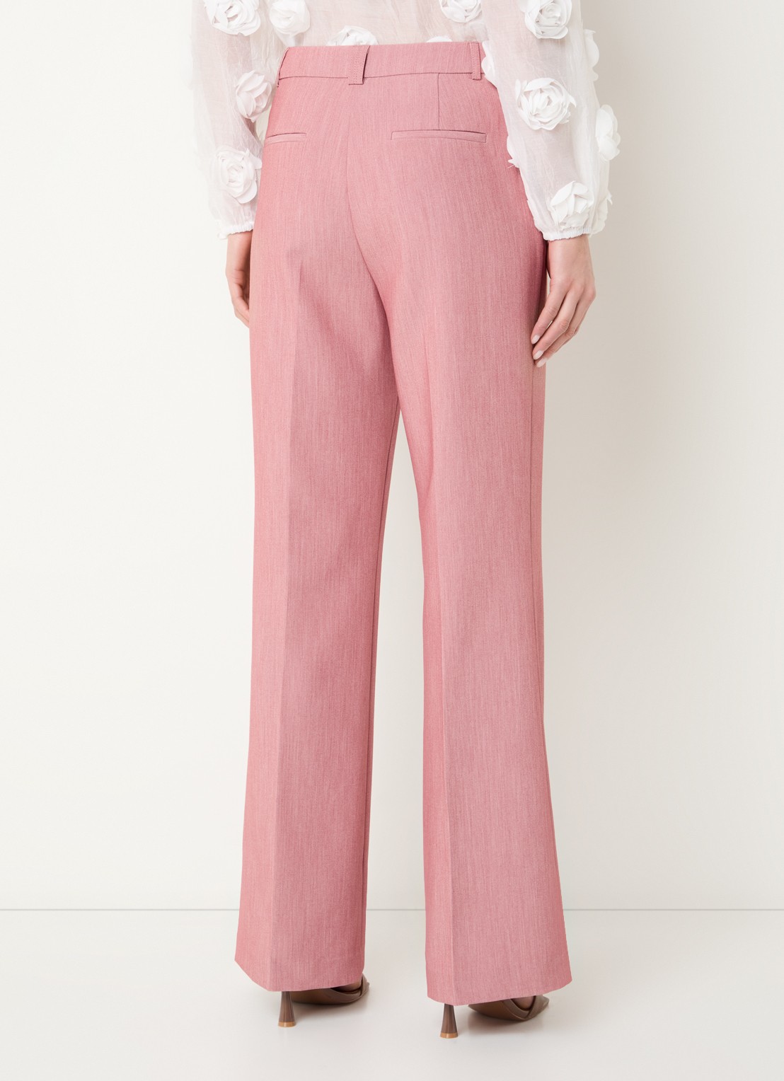 Aaiko Chantalle high waist wide fit pantalon met persplooi en structuur - achterkant 3 roze