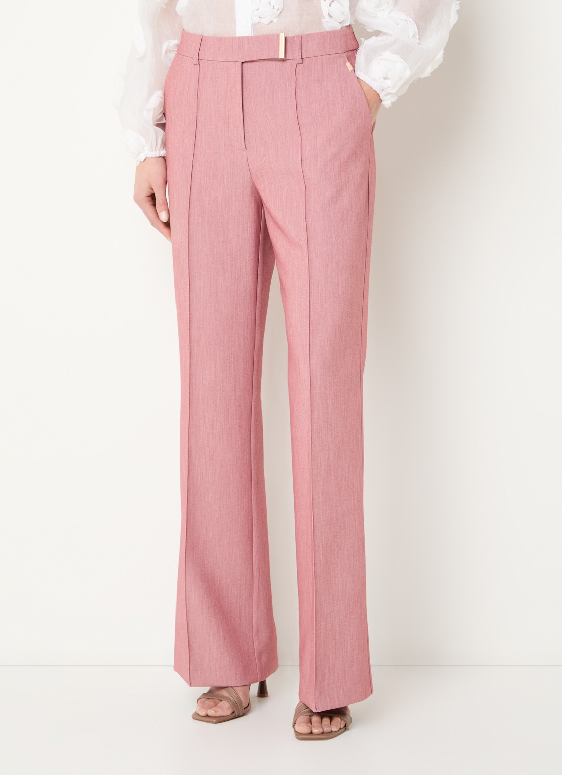 Aaiko Chantalle high waist wide fit pantalon met persplooi en structuur - detail 4 roze