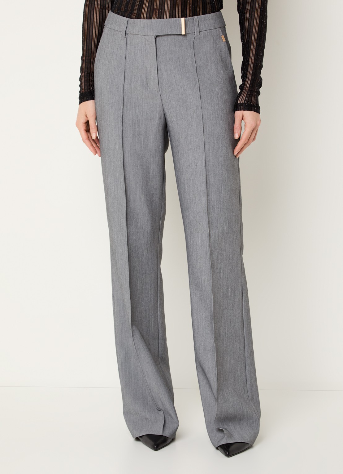 Aaiko Chantalle high waist wide fit pantalon met siernaad - detail 2 middengrijs