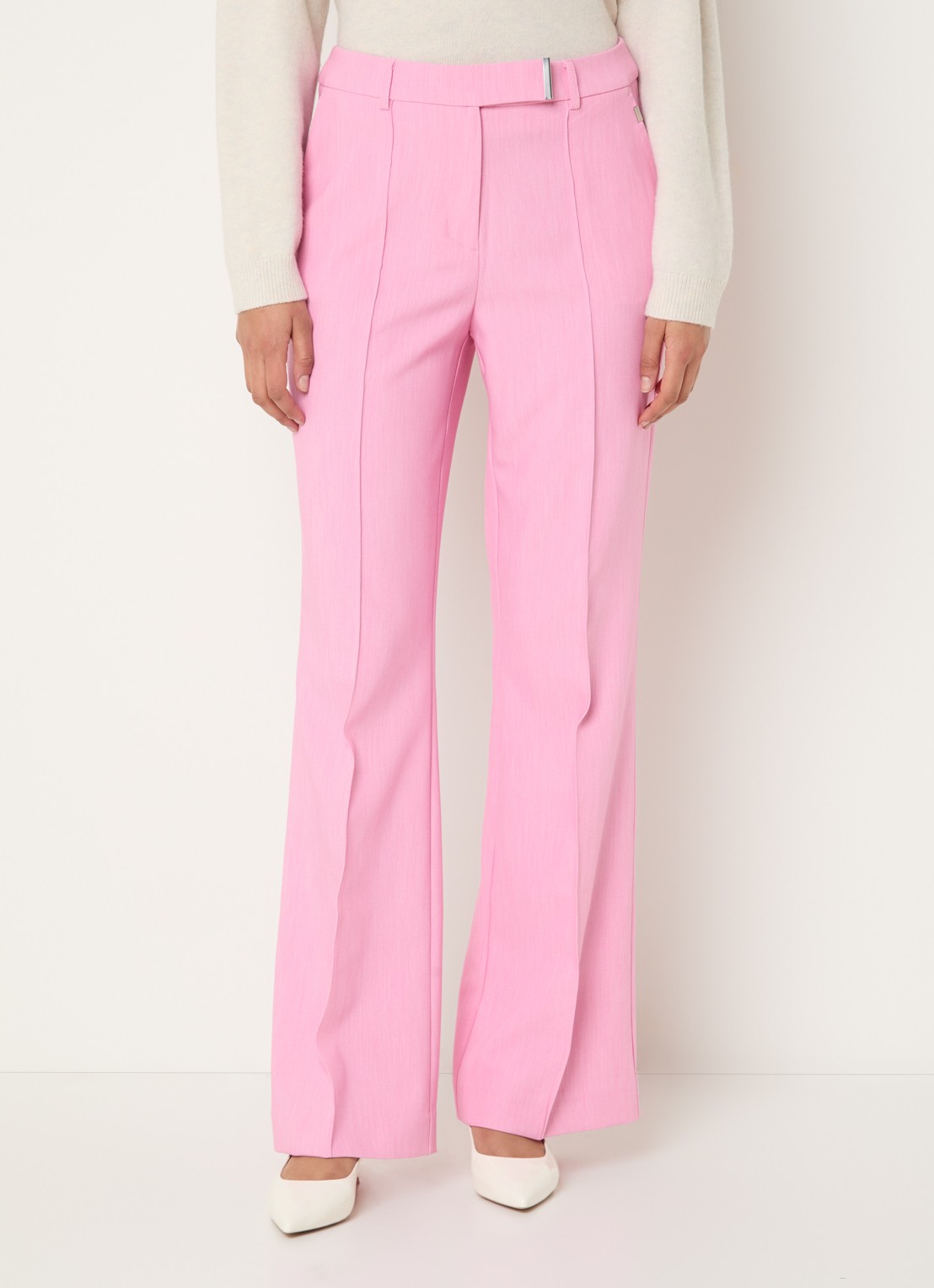 Aaiko Chantalle high waist wide fit pantalon met siernaad - detail 4 lichtroze