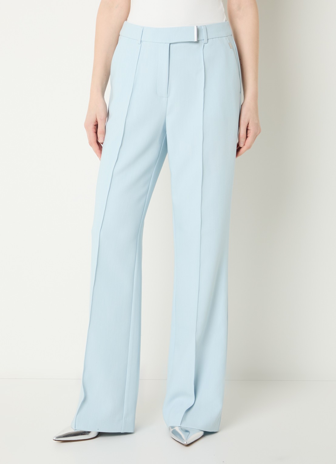 Aaiko Chantalle high waist wide fit pantalon met siernaad - detail lichtblauw