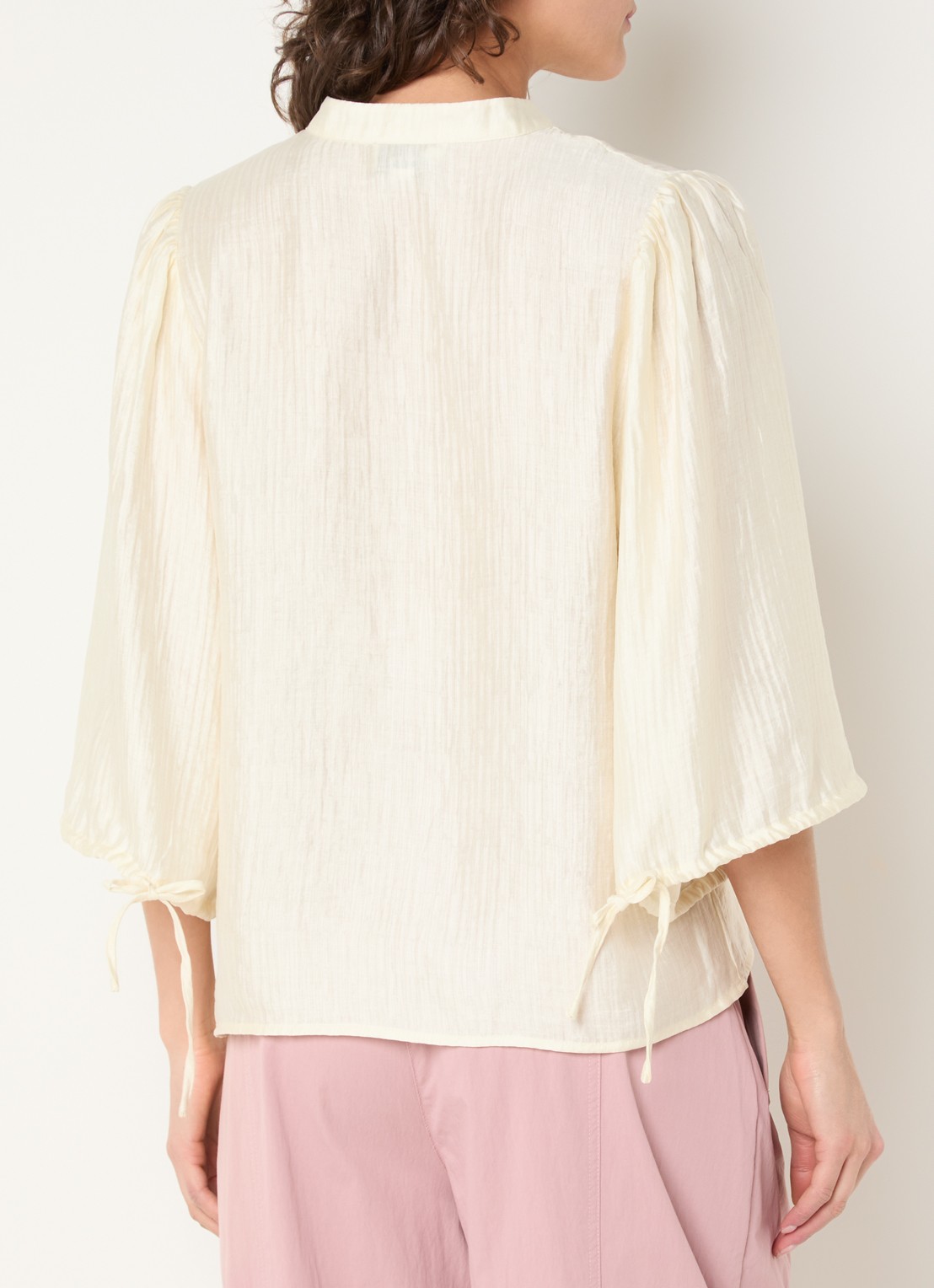 Aaiko Dahla tuniek met V-hals en ballonmouw - achterkant 4 taupe