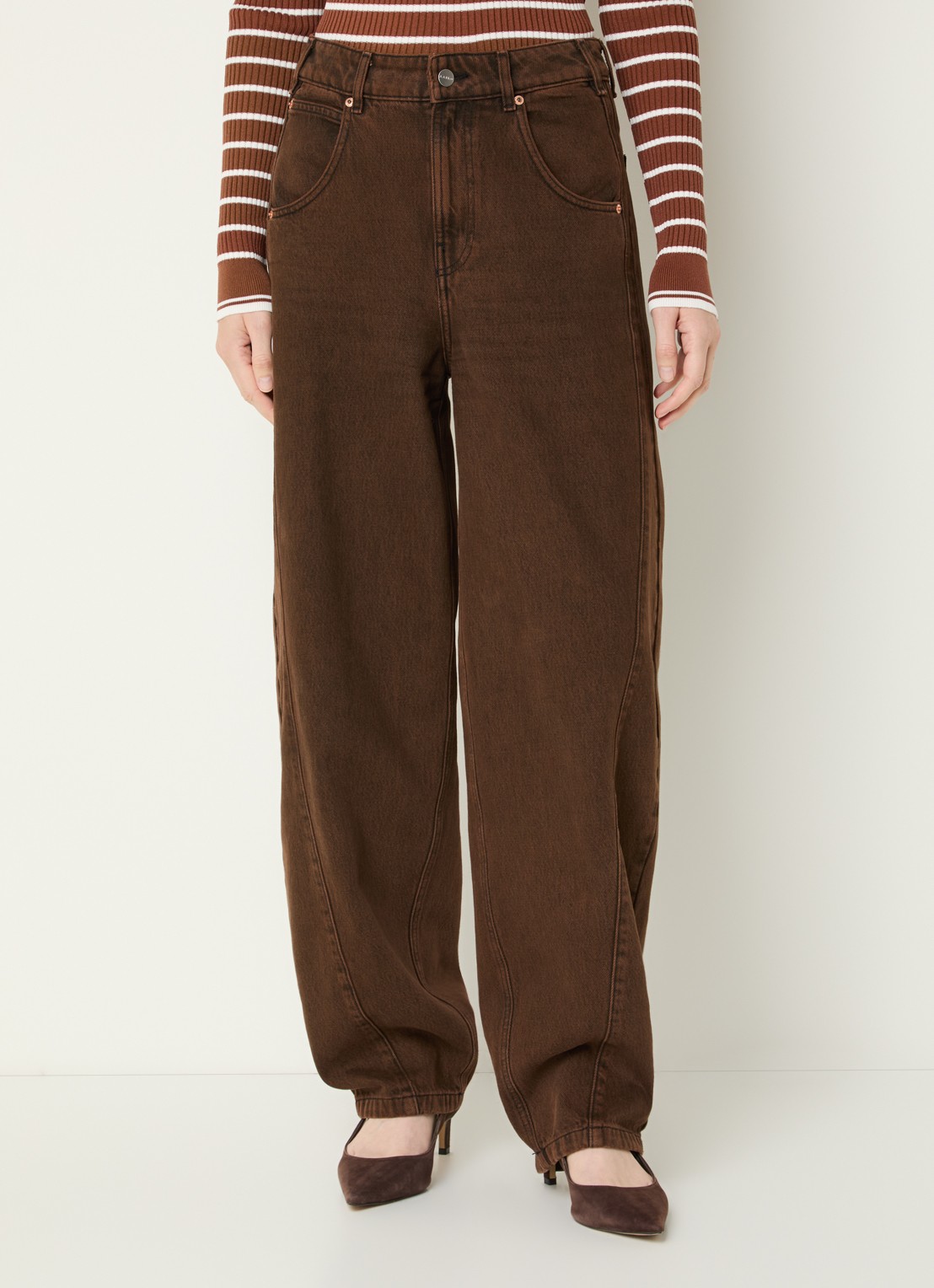 Aaiko Daley high waist balloon fit jeans met gekleurde wassing - detail kastanjebruin