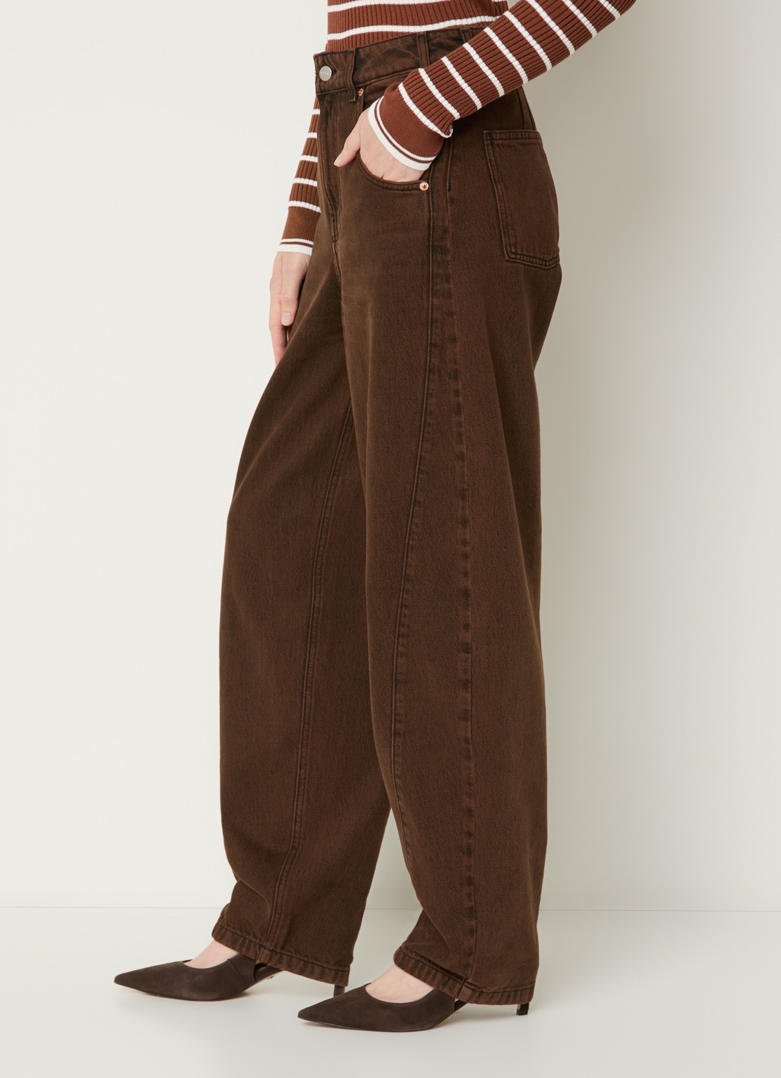 Aaiko Daley high waist balloon fit jeans met gekleurde wassing - detail 2 kastanjebruin