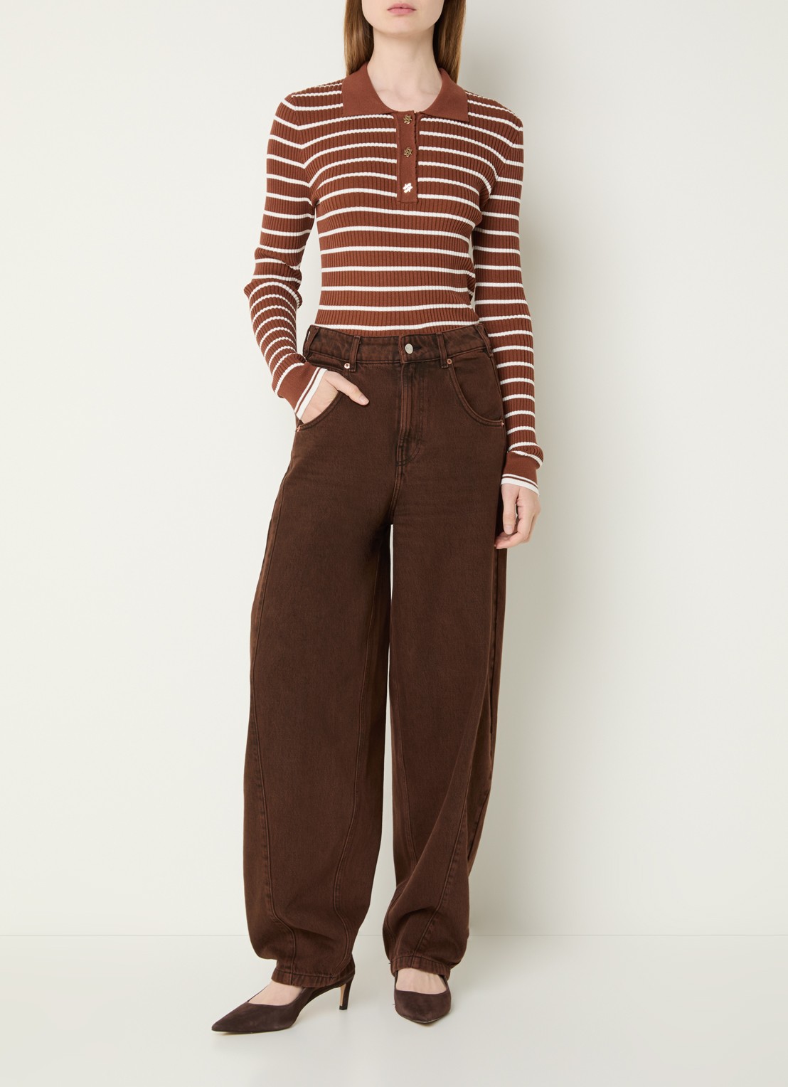 Aaiko Daley high waist balloon fit jeans met gekleurde wassing - voorkant 5 kastanjebruin