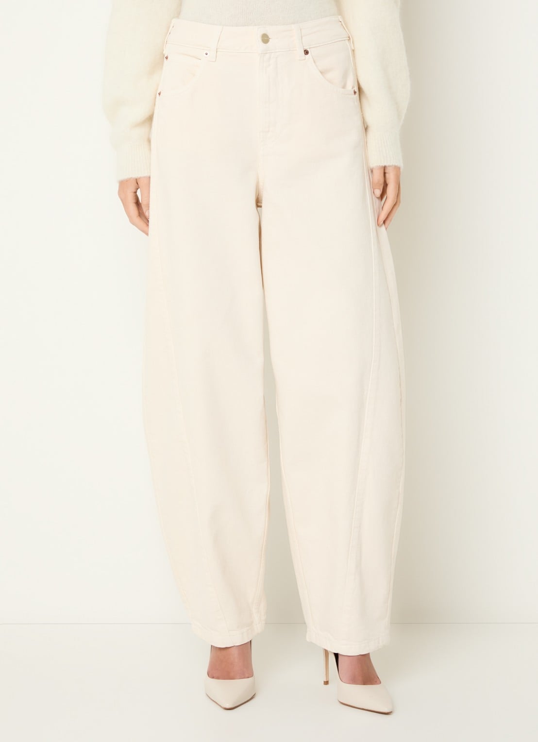 Aaiko Daley high waist balloon fit jeans met gekleurde wassing - detail creme